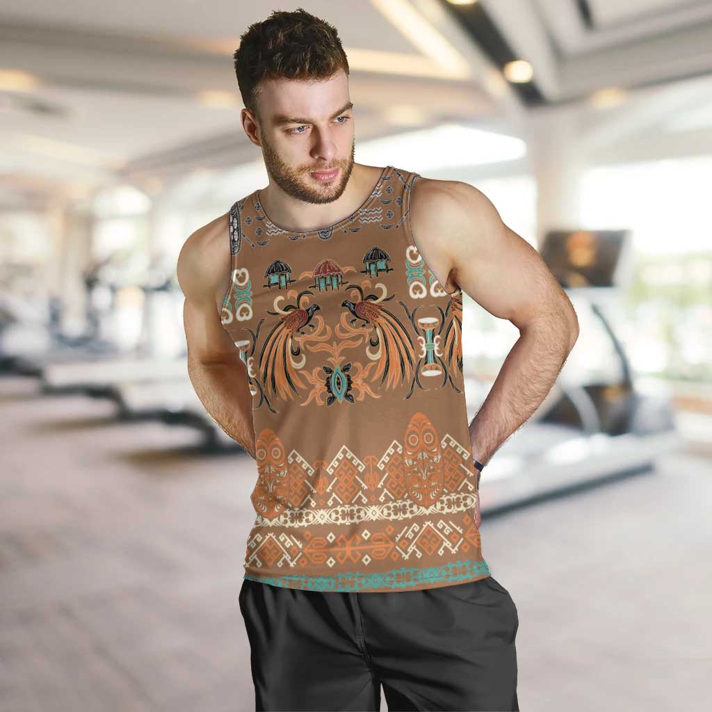 Terracotta Batik Papua-inspired Pattern Men Tank Top LT9 Gold - Polynesian Pride