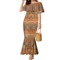 Terracotta Batik Papua-inspired Pattern Mermaid Dress LT9 Women Gold - Polynesian Pride