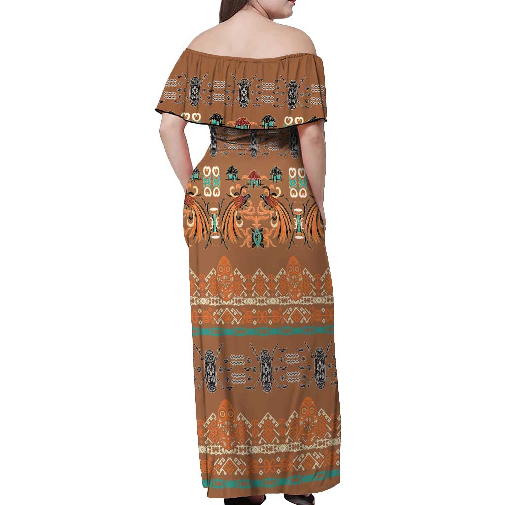Terracotta Batik Papua-inspired Pattern Off Shoulder Maxi Dress - Polynesian Pride