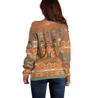 Terracotta Batik Papua-inspired Pattern Off Shoulder Sweater LT9 - Polynesian Pride