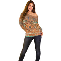 Terracotta Batik Papua-inspired Pattern Off Shoulder Sweater LT9 - Polynesian Pride
