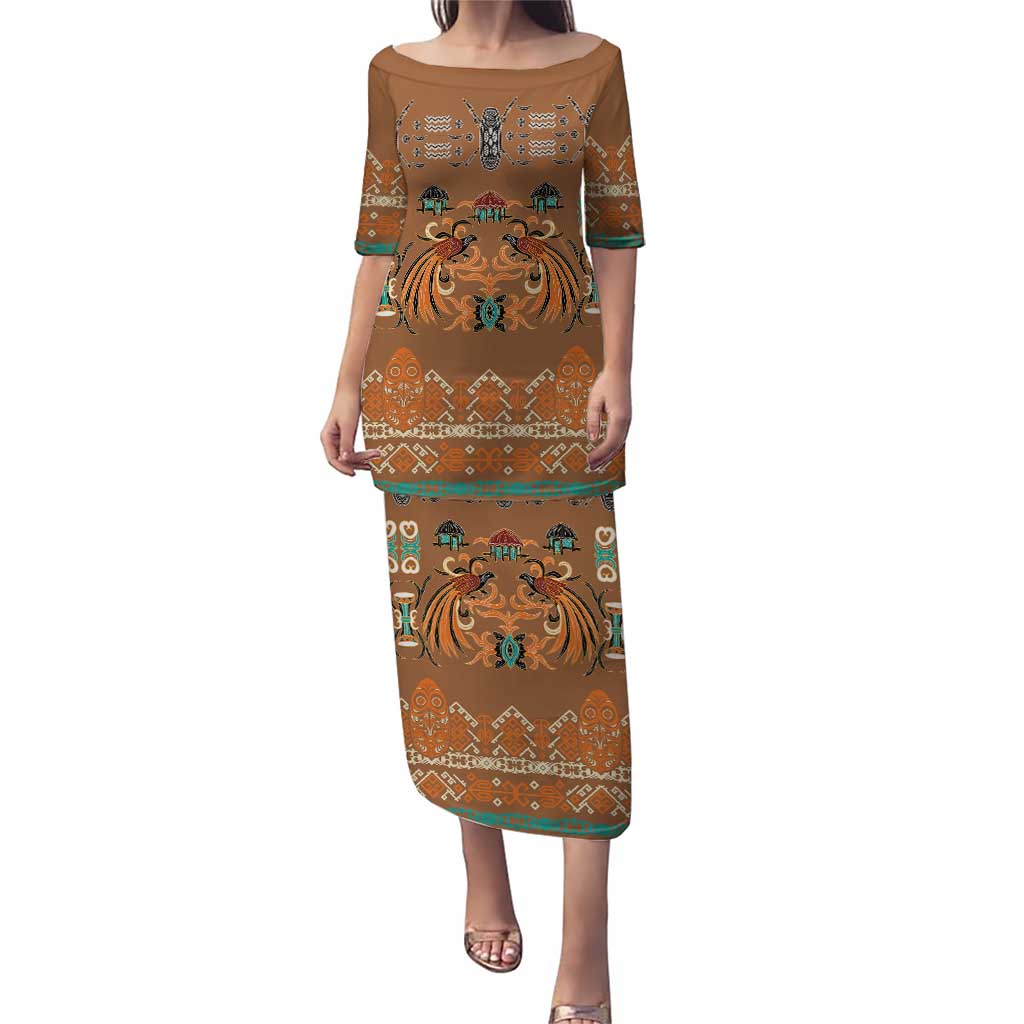 Terracotta Batik Papua-inspired Pattern Puletasi - Polynesian Pride