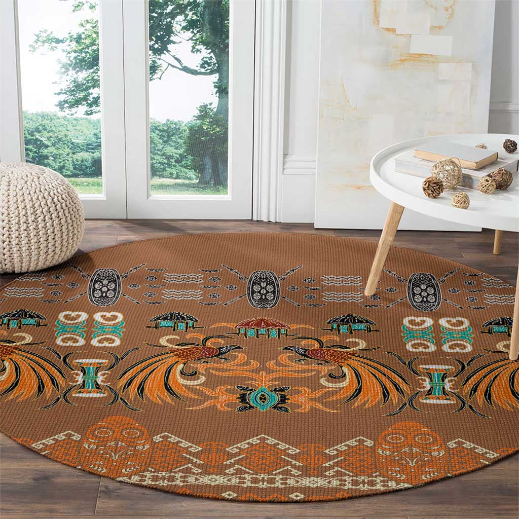 Terracotta Batik Papua-inspired Pattern Round Carpet - Polynesian Pride