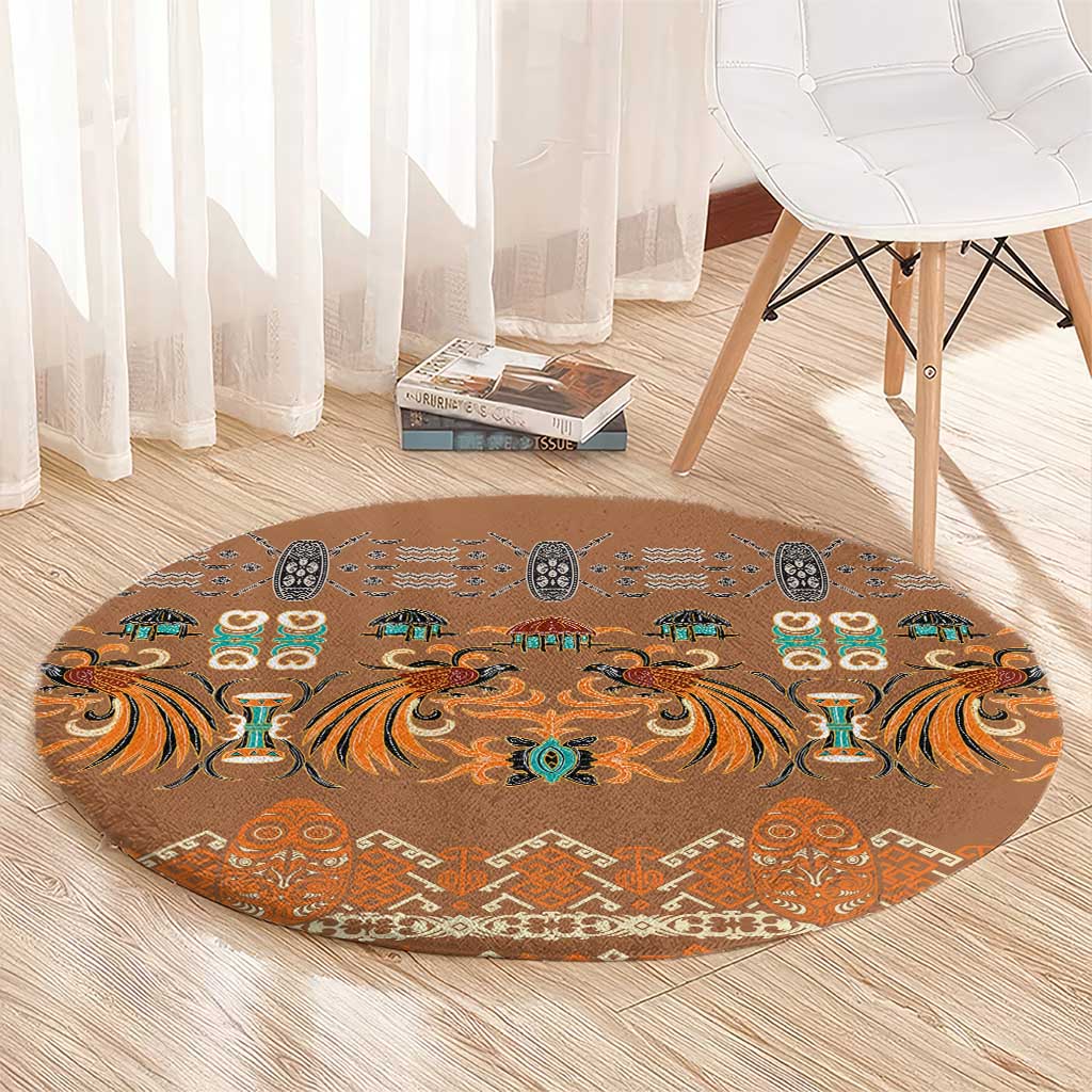 Terracotta Batik Papua-inspired Pattern Round Carpet - Polynesian Pride
