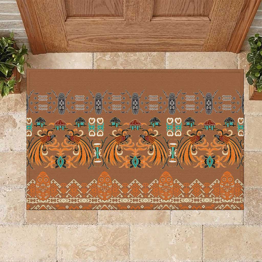 Terracotta Batik Papua-inspired Pattern Rubber Doormat LT9 Gold - Polynesian Pride