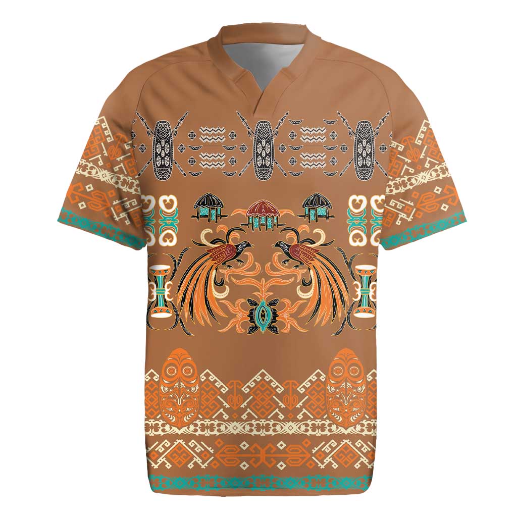 Terracotta Batik Papua-inspired Pattern Rugby Jersey LT9 Gold - Polynesian Pride