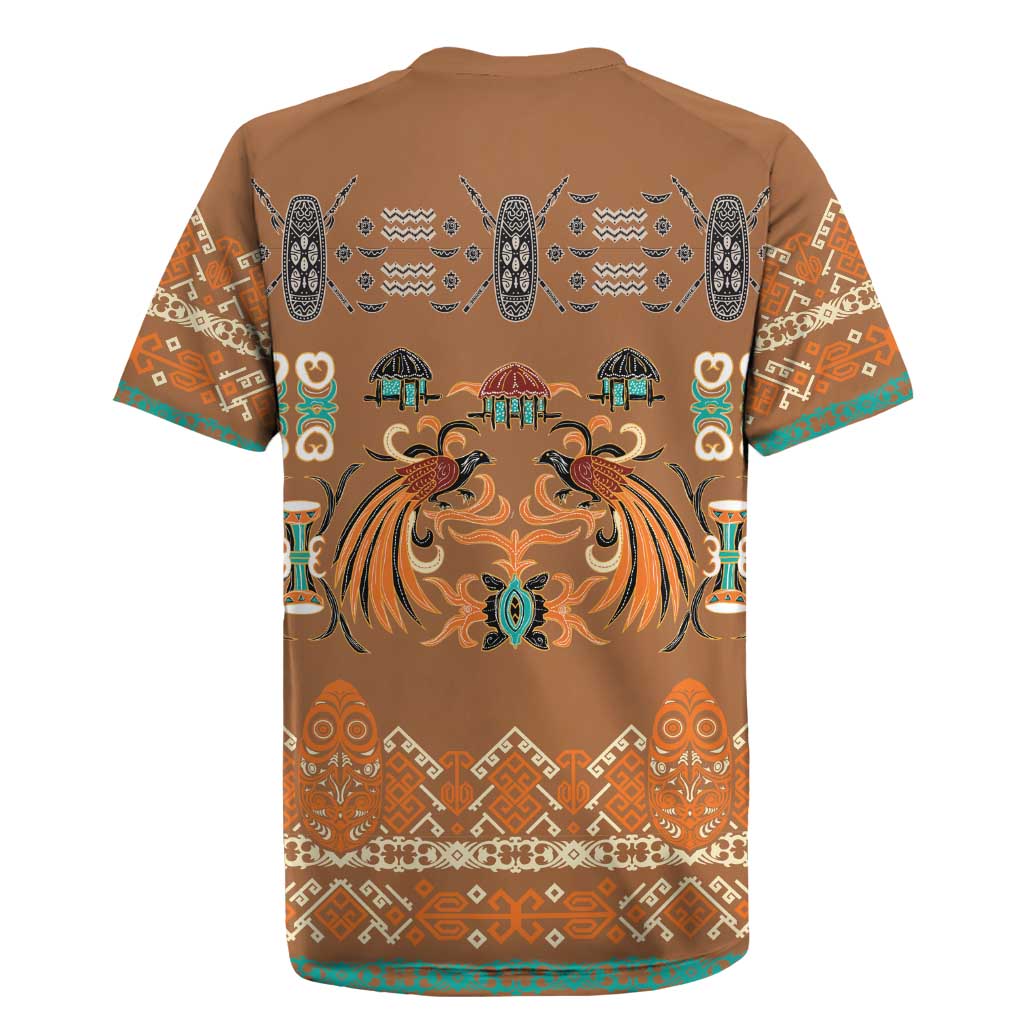 Terracotta Batik Papua-inspired Pattern Rugby Jersey LT9 - Polynesian Pride