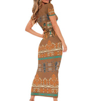 Terracotta Batik Papua-inspired Pattern Short Sleeve Bodycon Dress LT9 - Polynesian Pride
