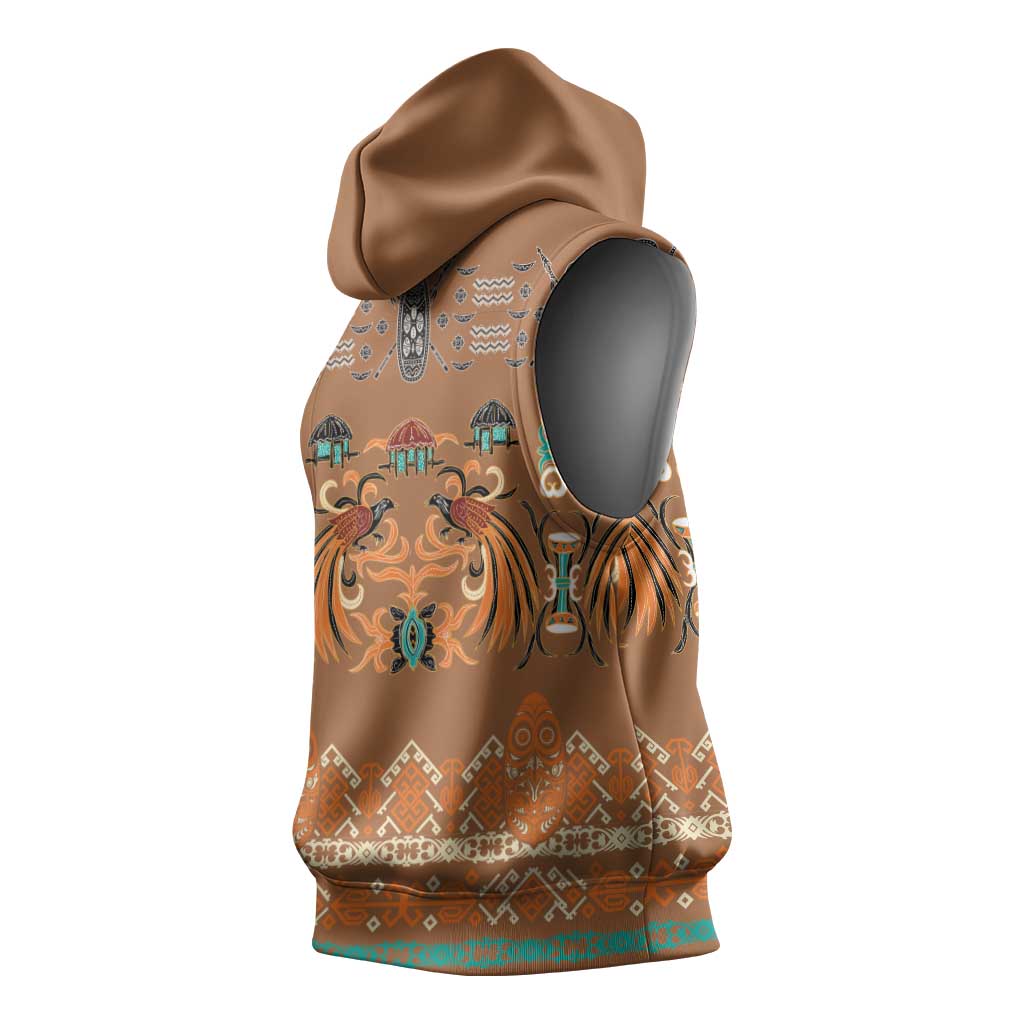 Terracotta Batik Papua-inspired Pattern Sleeveless Hoodie LT9 - Polynesian Pride