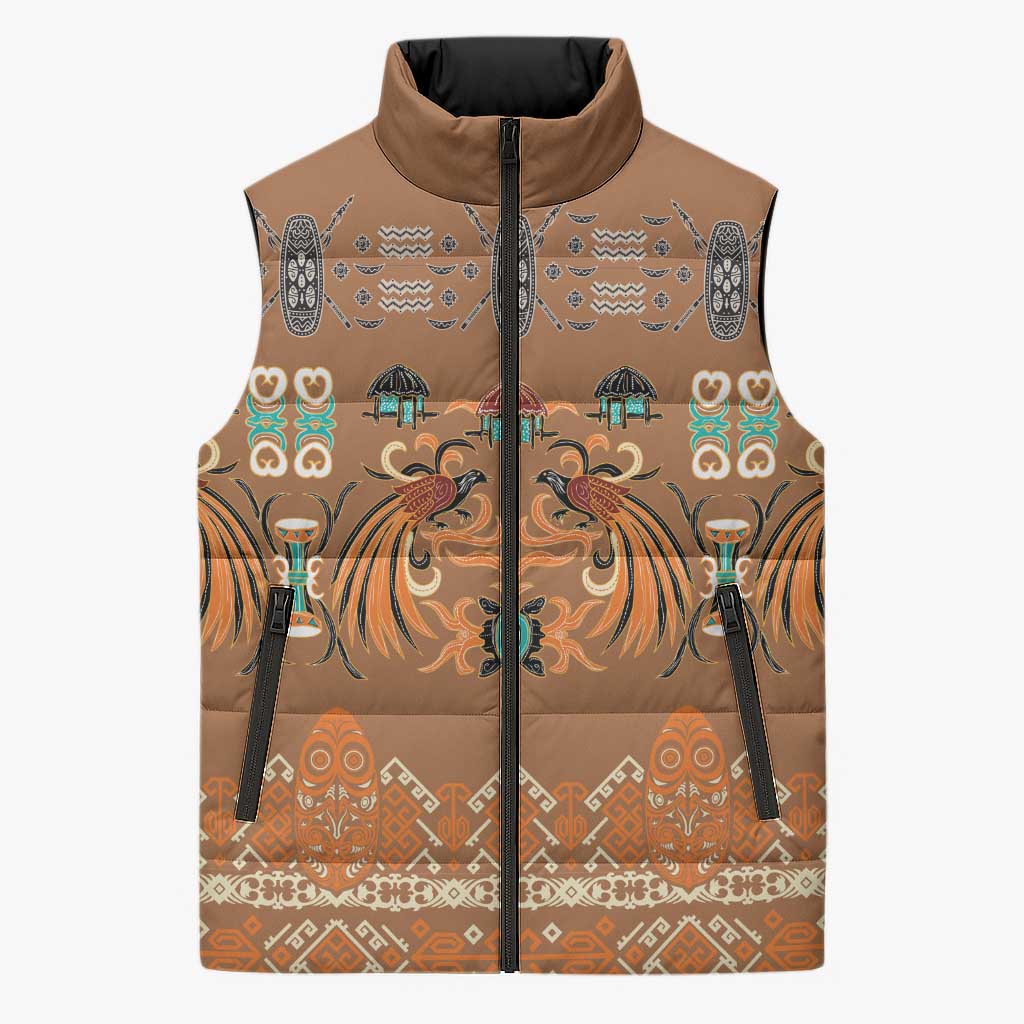 Terracotta Batik Papua-inspired Pattern Sleeveless Puffer Jacket LT9 Unisex Gold - Polynesian Pride