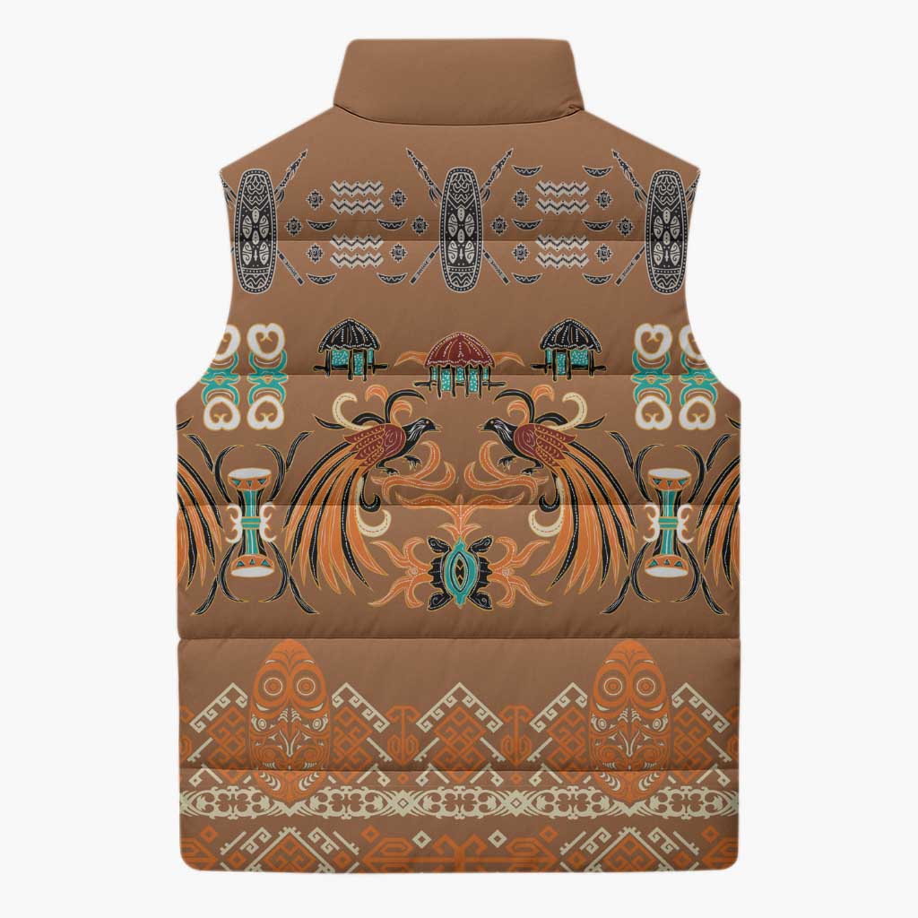 Terracotta Batik Papua-inspired Pattern Sleeveless Puffer Jacket LT9 - Polynesian Pride