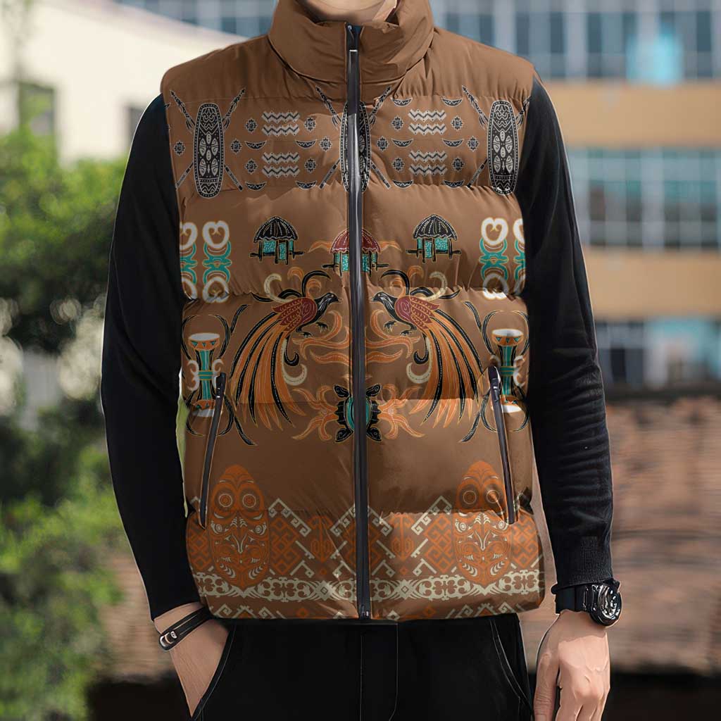 Terracotta Batik Papua-inspired Pattern Sleeveless Puffer Jacket LT9 - Polynesian Pride