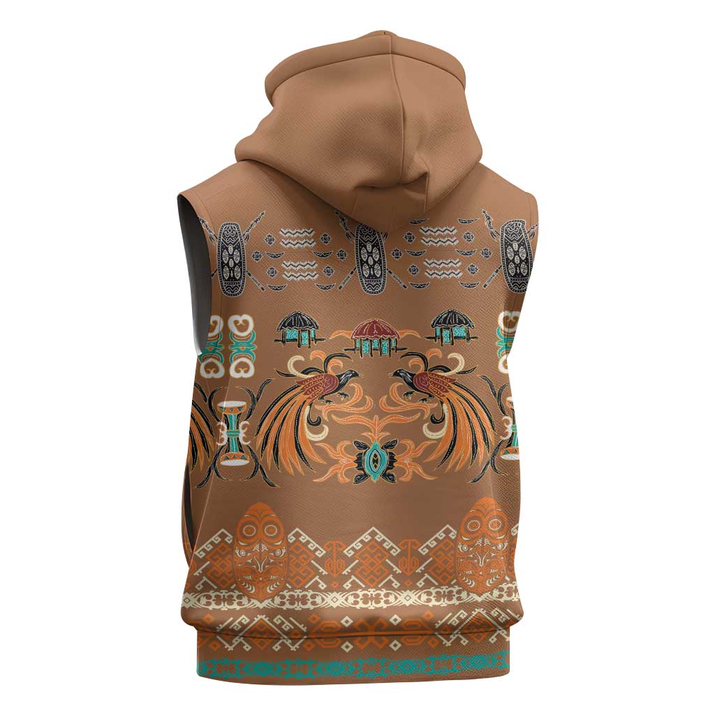 Terracotta Batik Papua-inspired Pattern Sleeveless Zip Hoodie - Polynesian Pride