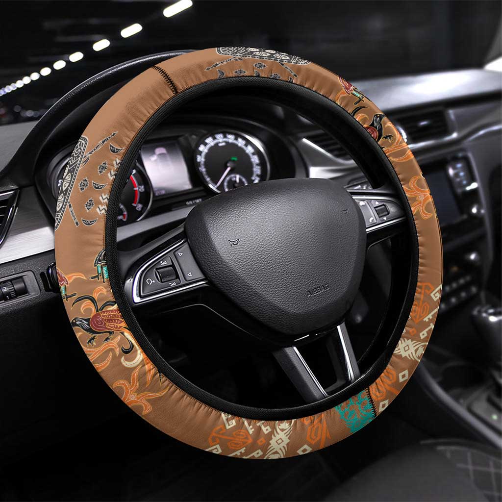 Terracotta Batik Papua-inspired Pattern Steering Wheel Cover - Polynesian Pride