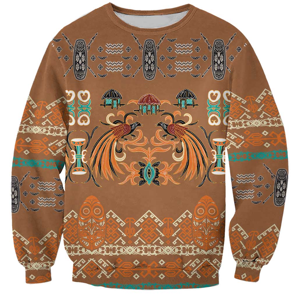 Terracotta Batik Papua-inspired Pattern Sweatshirt LT9 Unisex Gold - Polynesian Pride