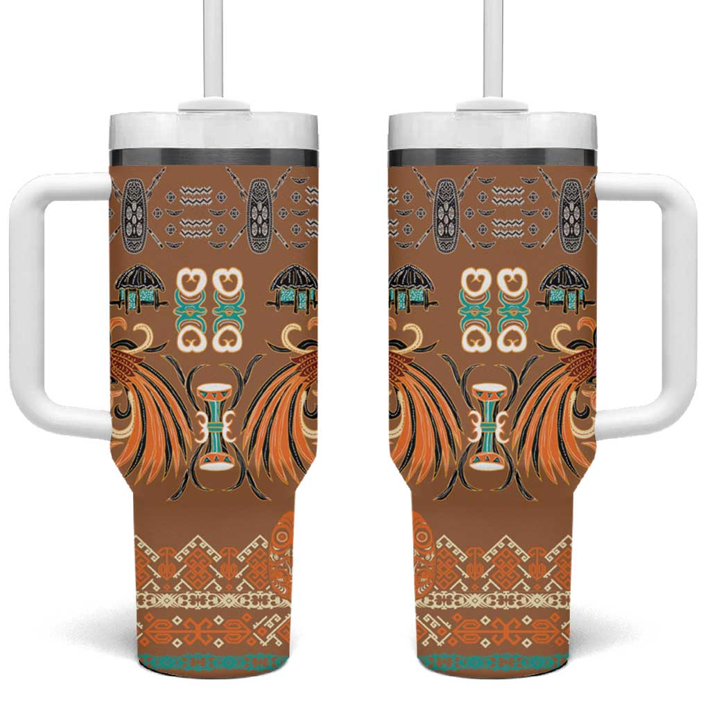 Terracotta Batik Papua-inspired Pattern Tumbler With Handle - Polynesian Pride