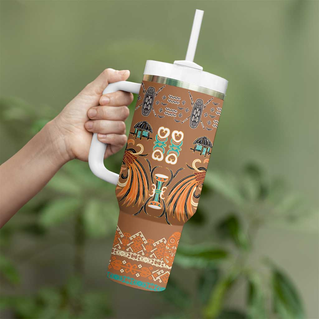 Terracotta Batik Papua-inspired Pattern Tumbler With Handle - Polynesian Pride