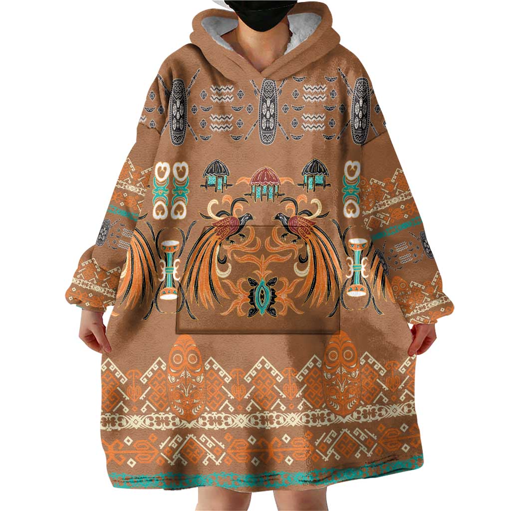 Terracotta Batik Papua-inspired Pattern Wearable Blanket Hoodie - Polynesian Pride