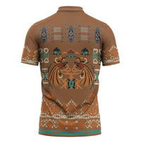 Terracotta Batik Papua-inspired Pattern Zipper Polo Shirt LT9 - Polynesian Pride