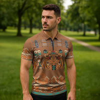 Terracotta Batik Papua-inspired Pattern Zipper Polo Shirt LT9 - Polynesian Pride