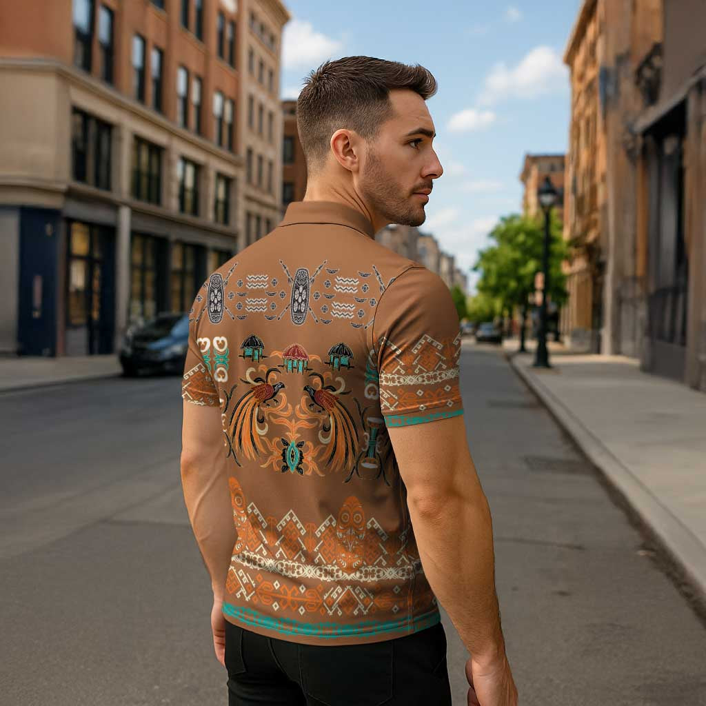 Terracotta Batik Papua-inspired Pattern Zipper Polo Shirt LT9 - Polynesian Pride