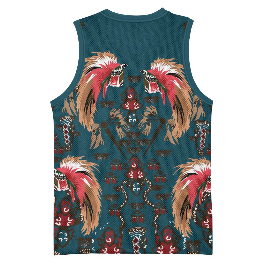 Dark Cyan Blue Bird of Batik Papua Basketball Jersey Exotic Natural Wealth of Papua LT9 - Polynesian Pride