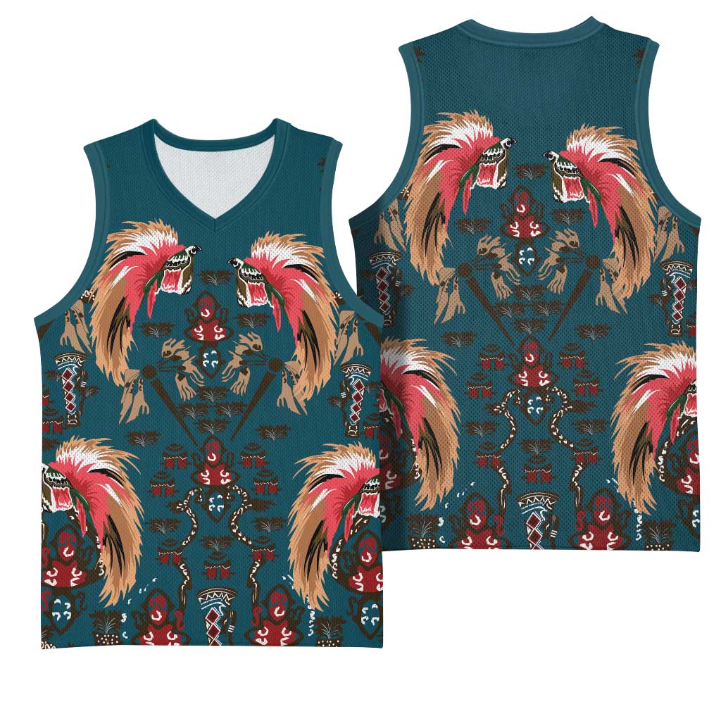 Dark Cyan Blue Bird of Batik Papua Basketball Jersey Exotic Natural Wealth of Papua LT9 - Polynesian Pride