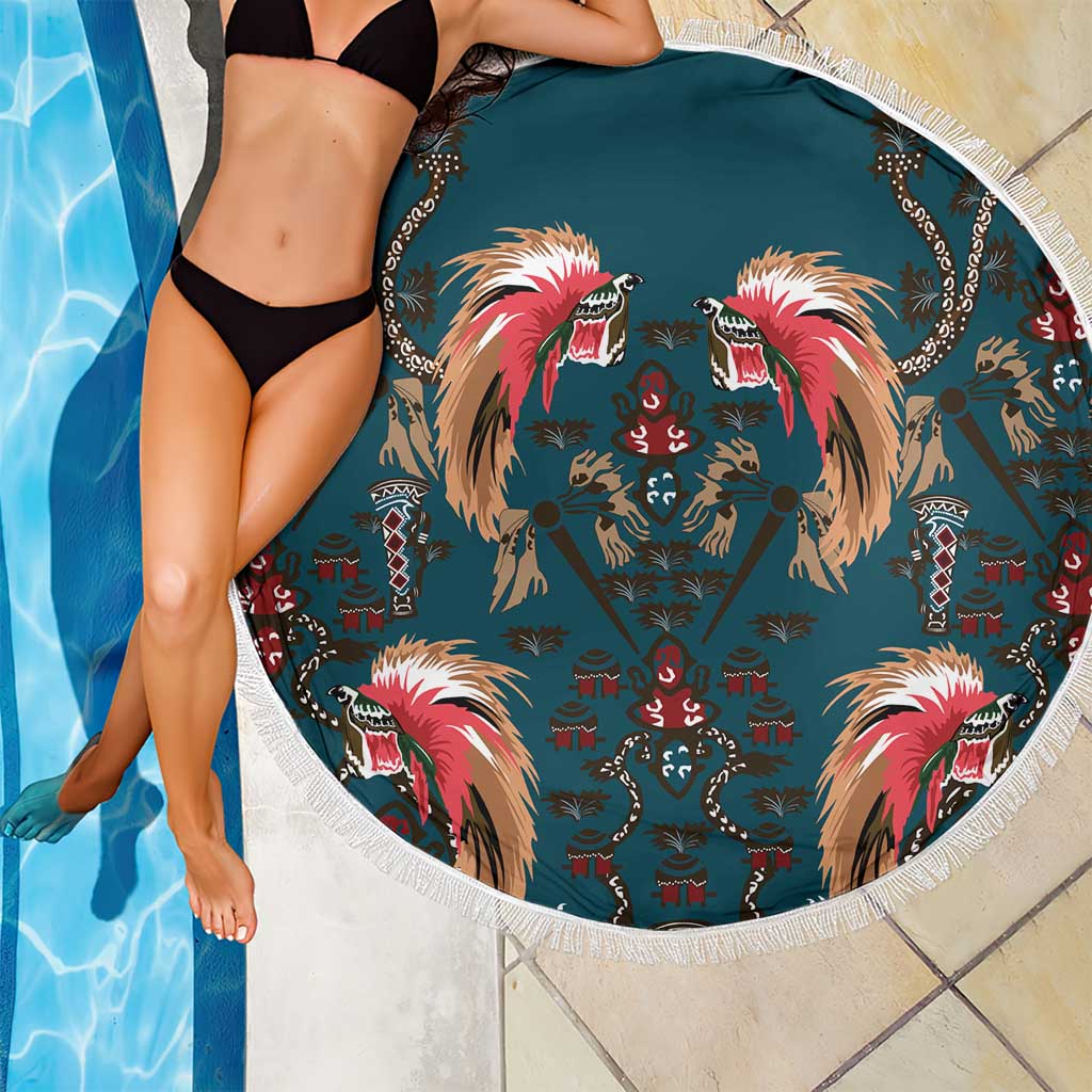 Dark Cyan Blue Bird of Batik Papua Beach Blanket Exotic Natural Wealth of Papua - Polynesian Pride