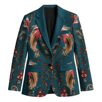 Dark Cyan Blue Bird of Batik Papua Blazer Exotic Natural Wealth of Papua - Polynesian Pride