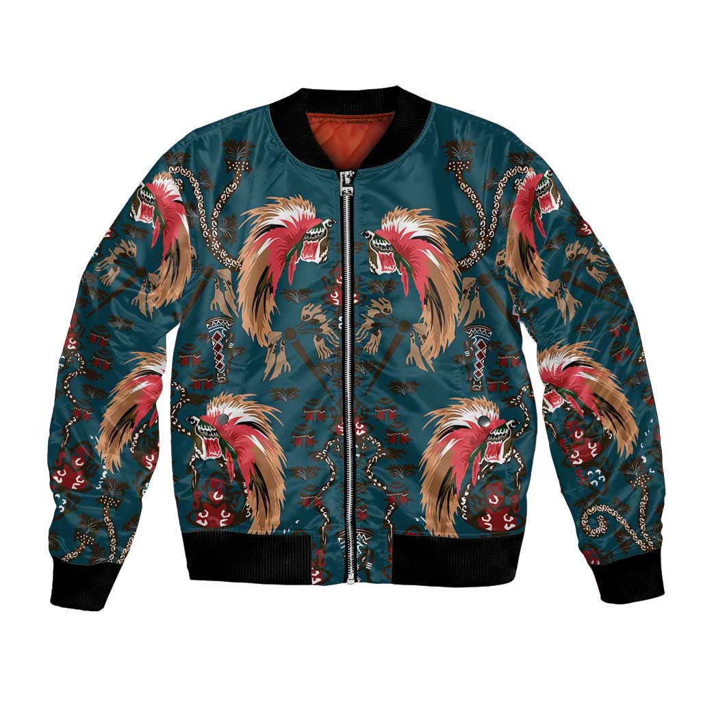 Dark Cyan Blue Bird of Batik Papua Bomber Jacket Exotic Natural Wealth of Papua - Polynesian Pride