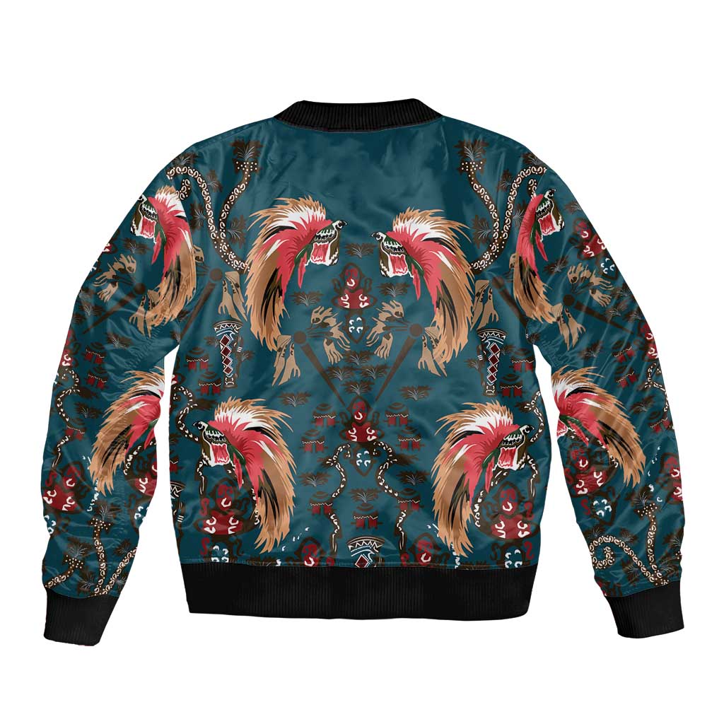 Dark Cyan Blue Bird of Batik Papua Bomber Jacket Exotic Natural Wealth of Papua - Polynesian Pride