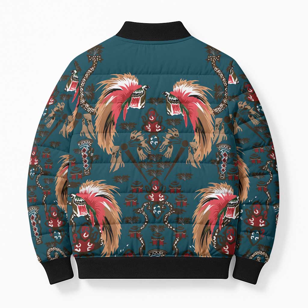 Dark Cyan Blue Bird of Batik Papua Bomber Puffer Jacket Exotic Natural Wealth of Papua - Polynesian Pride