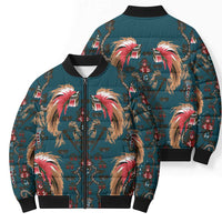 Dark Cyan Blue Bird of Batik Papua Bomber Puffer Jacket Exotic Natural Wealth of Papua - Polynesian Pride