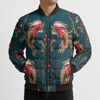 Dark Cyan Blue Bird of Batik Papua Bomber Puffer Jacket Exotic Natural Wealth of Papua - Polynesian Pride