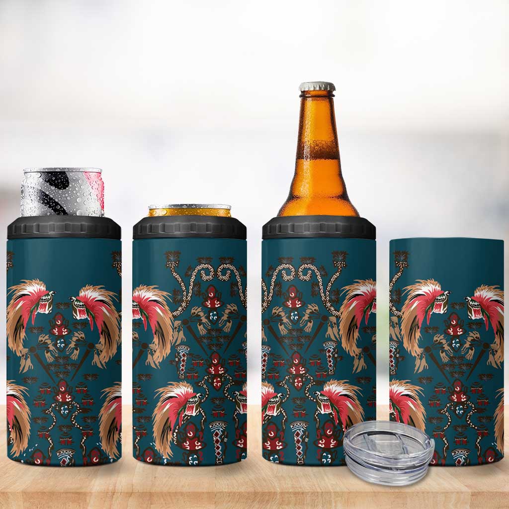Dark Cyan Blue Bird of Batik Papua 4 in 1 Can Cooler Tumbler Exotic Natural Wealth of Papua - Polynesian Pride