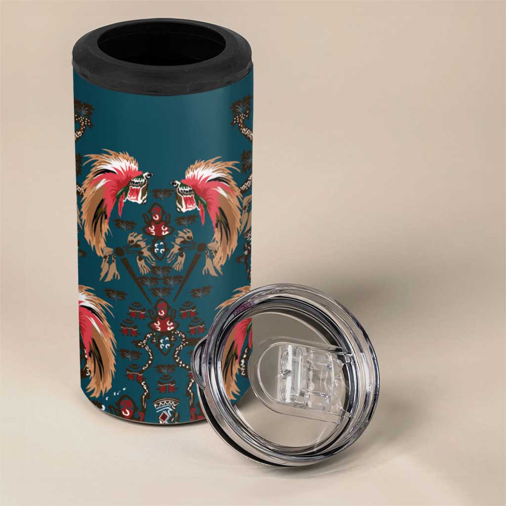 Dark Cyan Blue Bird of Batik Papua 4 in 1 Can Cooler Tumbler Exotic Natural Wealth of Papua - Polynesian Pride