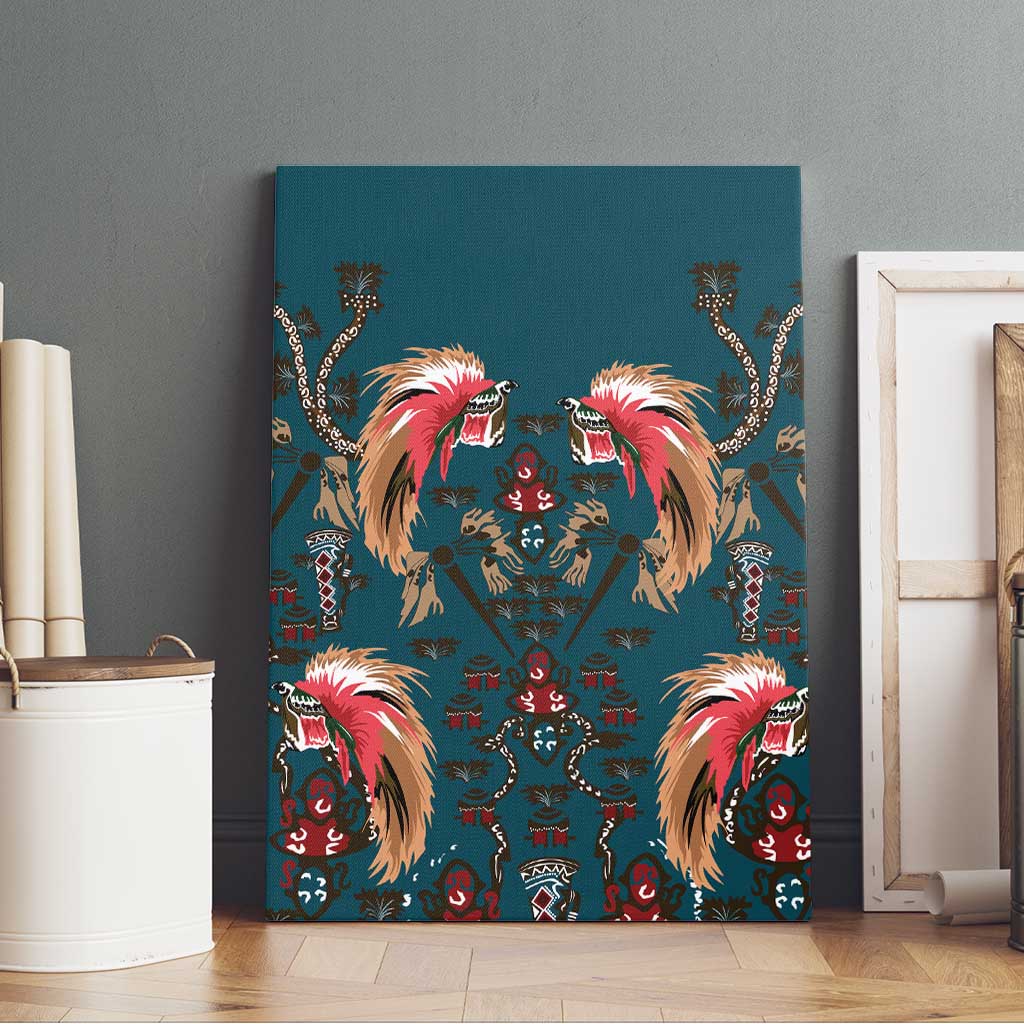 Dark Cyan Blue Bird of Batik Papua Canvas Wall Art Exotic Natural Wealth of Papua - Polynesian Pride