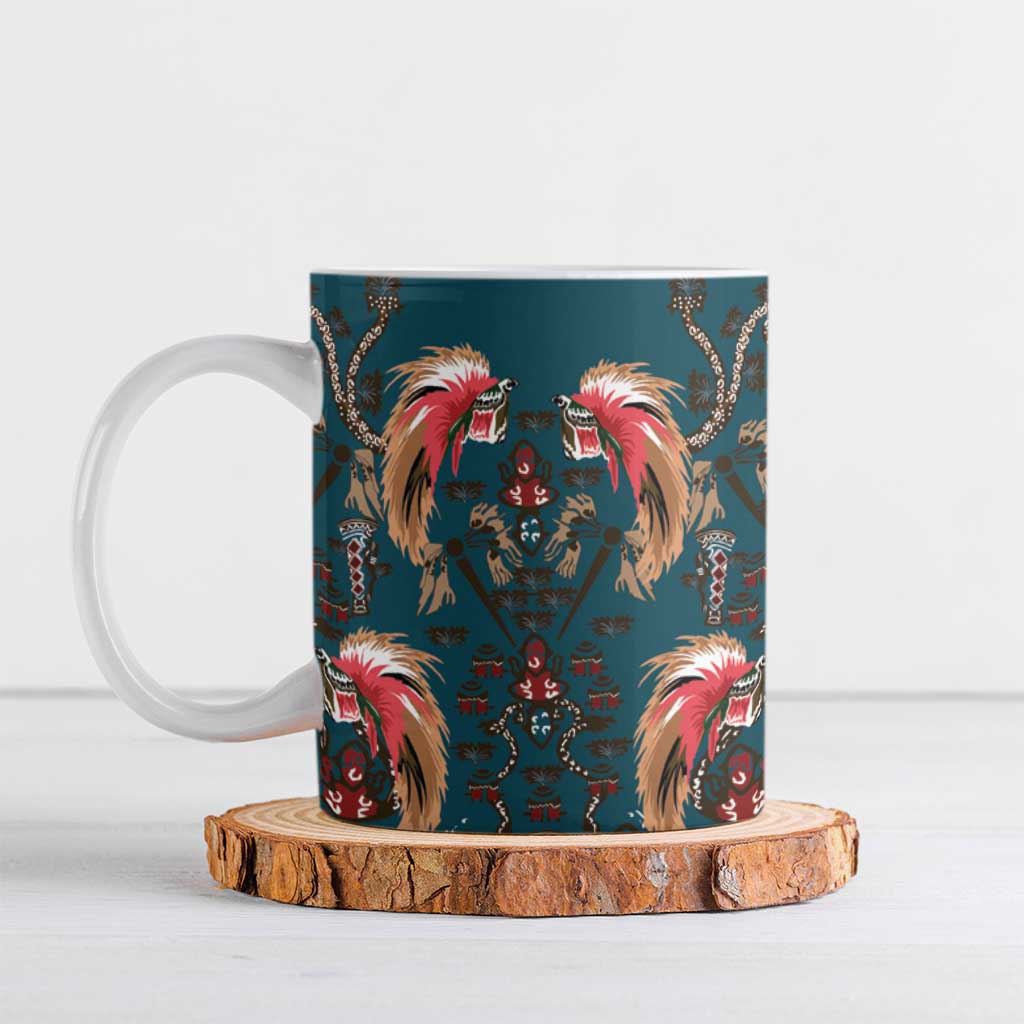Dark Cyan Blue Bird of Batik Papua Ceramic Mug Exotic Natural Wealth of Papua - Polynesian Pride