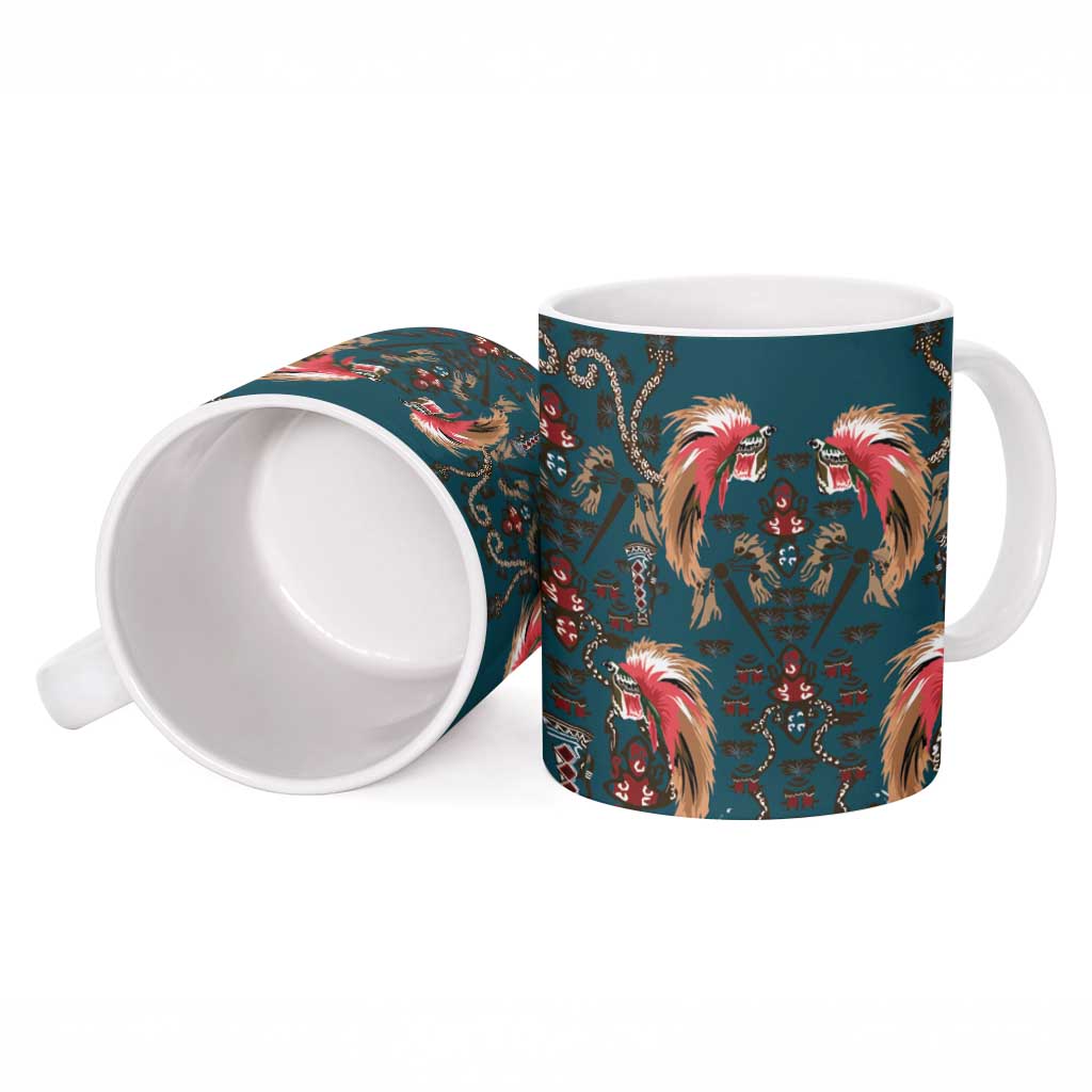Dark Cyan Blue Bird of Batik Papua Ceramic Mug Exotic Natural Wealth of Papua - Polynesian Pride