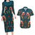 Dark Cyan Blue Bird of Batik Papua Couples Matching Long Sleeve Bodycon Dress and Hawaiian Shirt Exotic Natural Wealth of Papua - Polynesian Pride