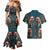 Dark Cyan Blue Bird of Batik Papua Couples Matching Mermaid Dress and Hawaiian Shirt Exotic Natural Wealth of Papua - Polynesian Pride