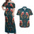 Dark Cyan Blue Bird of Batik Papua Couples Matching Off Shoulder Maxi Dress and Hawaiian Shirt Exotic Natural Wealth of Papua - Polynesian Pride