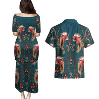 Dark Cyan Blue Bird of Batik Papua Couples Matching Puletasi and Hawaiian Shirt Exotic Natural Wealth of Papua LT9 - Polynesian Pride