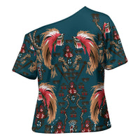 Dark Cyan Blue Bird of Batik Papua Cross Shoulder Shirt Exotic Natural Wealth of Papua LT9 - Polynesian Pride