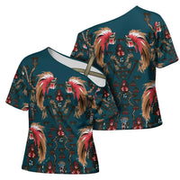 Dark Cyan Blue Bird of Batik Papua Cross Shoulder Shirt Exotic Natural Wealth of Papua LT9 - Polynesian Pride