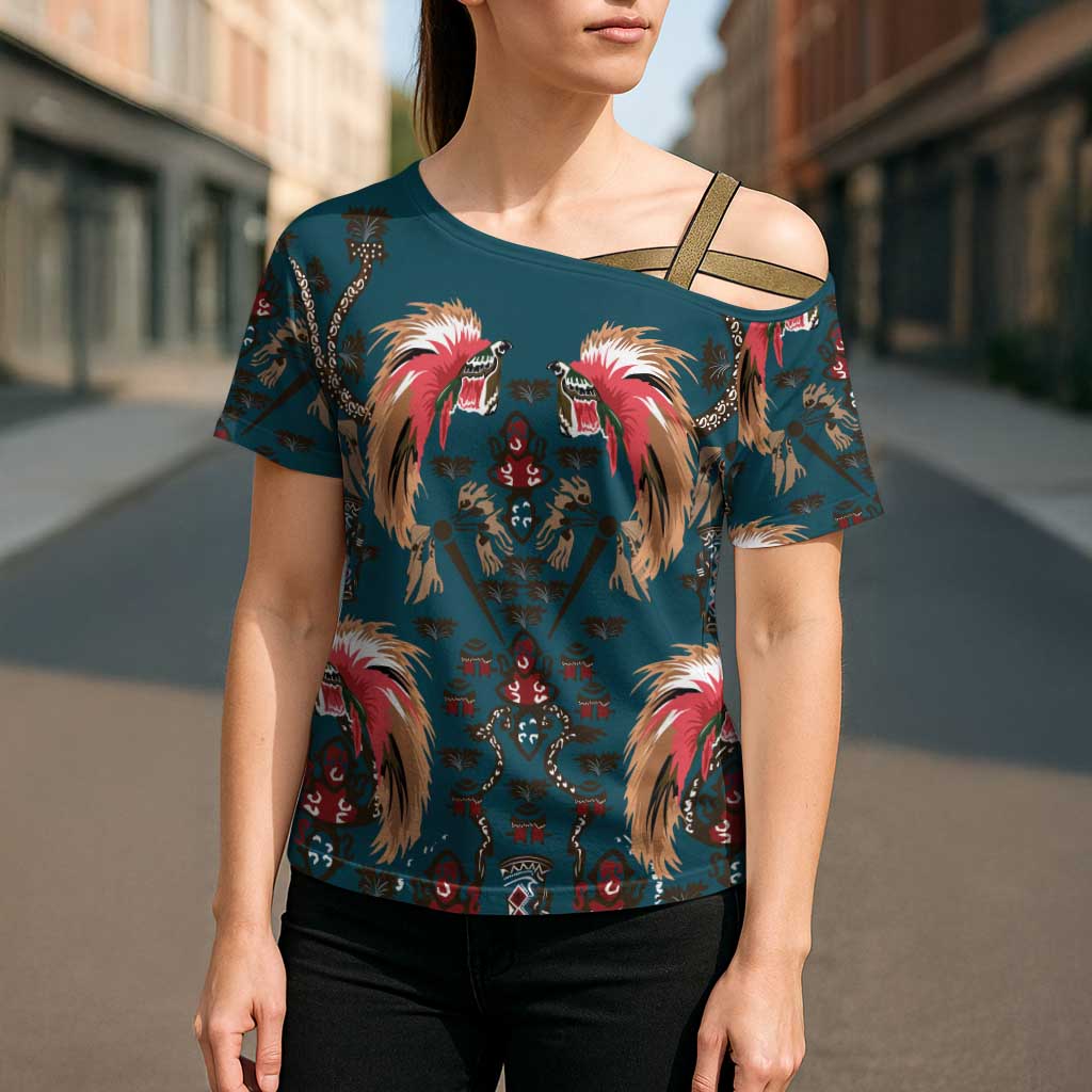 Dark Cyan Blue Bird of Batik Papua Cross Shoulder Shirt Exotic Natural Wealth of Papua LT9 - Polynesian Pride