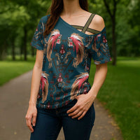 Dark Cyan Blue Bird of Batik Papua Cross Shoulder Shirt Exotic Natural Wealth of Papua LT9 - Polynesian Pride