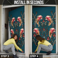 Dark Cyan Blue Bird of Batik Papua Door Cover Exotic Natural Wealth of Papua - Polynesian Pride
