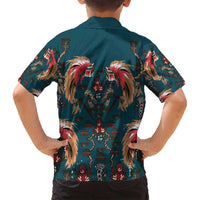 Dark Cyan Blue Bird of Batik Papua Family Matching Long Sleeve Bodycon Dress and Hawaiian Shirt Exotic Natural Wealth of Papua LT9 - Polynesian Pride
