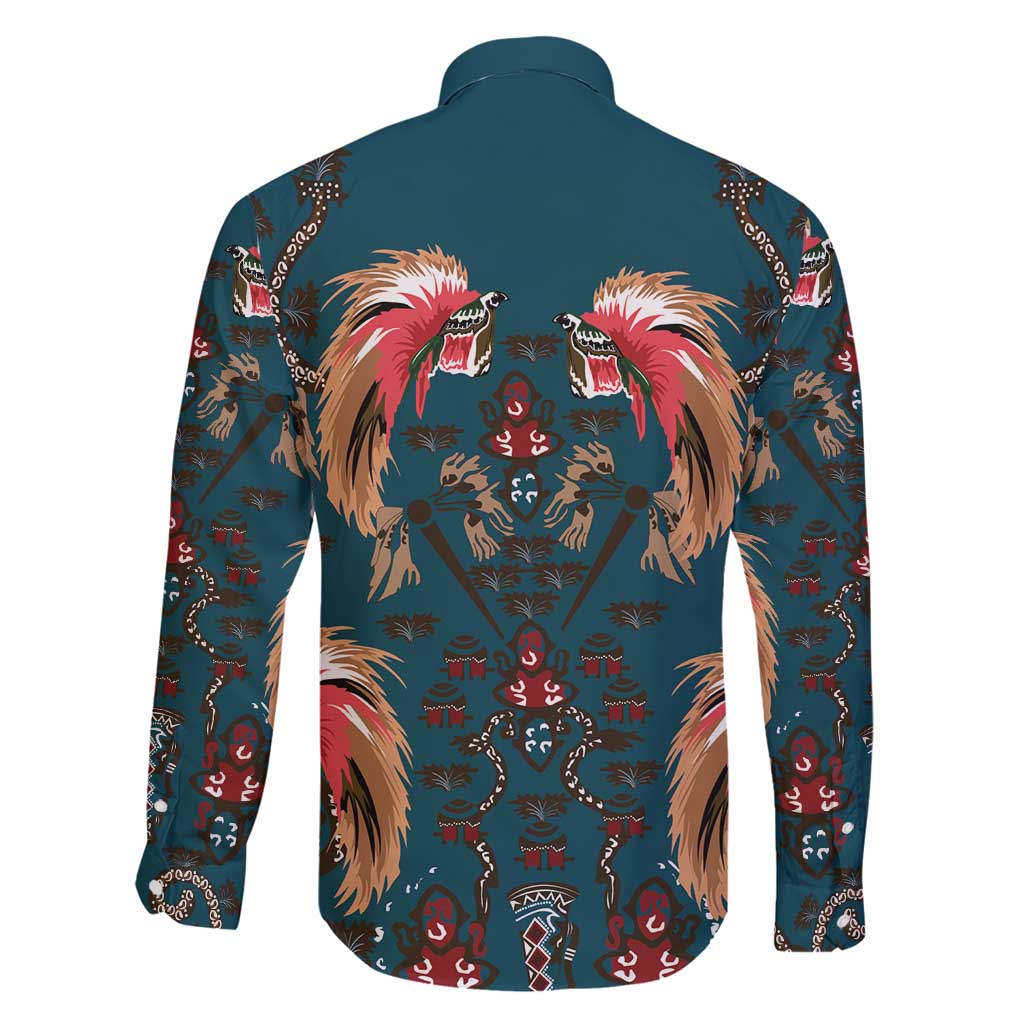 Dark Cyan Blue Bird of Batik Papua Family Matching Long Sleeve Bodycon Dress and Hawaiian Shirt Exotic Natural Wealth of Papua LT9 - Polynesian Pride